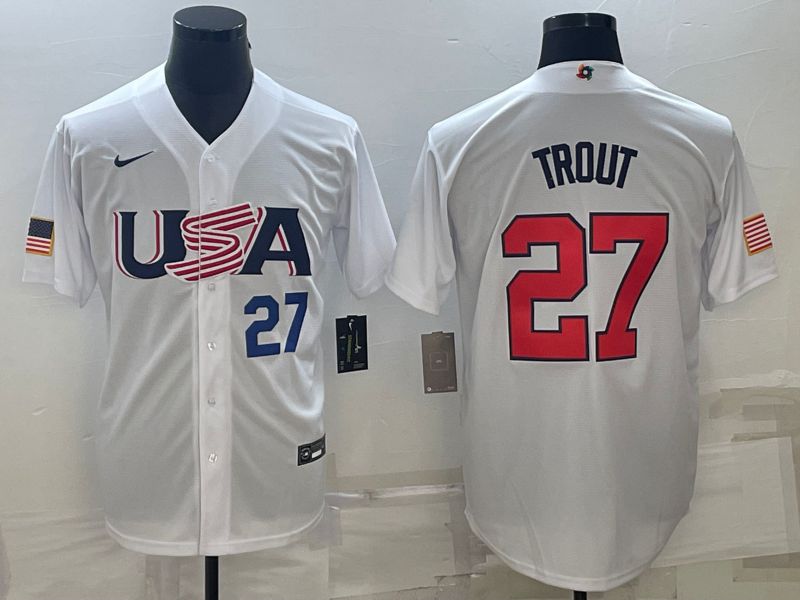 Men 2023 World Cub USA #27 Trout White Nike MLB Jersey1->more jerseys->MLB Jersey